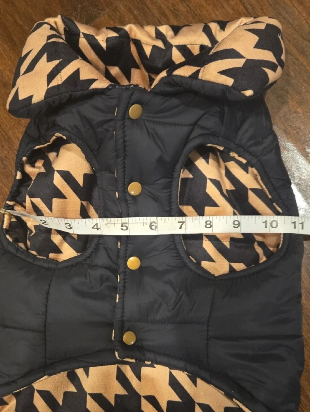 Reversable Houndstooth Puffer Dog Vest - Black & Tan